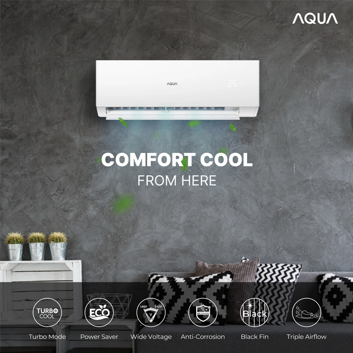 Aqua AC Split 2 PK Standard Black Fin Turbo Cool Series - AQA-KCR18FQAL3